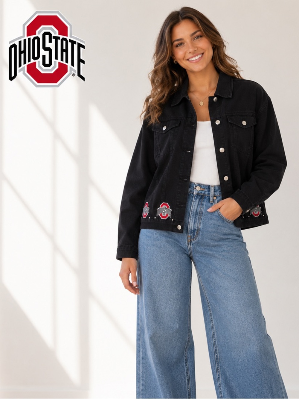NWT Ohio State Black Denim Trucker Jacket